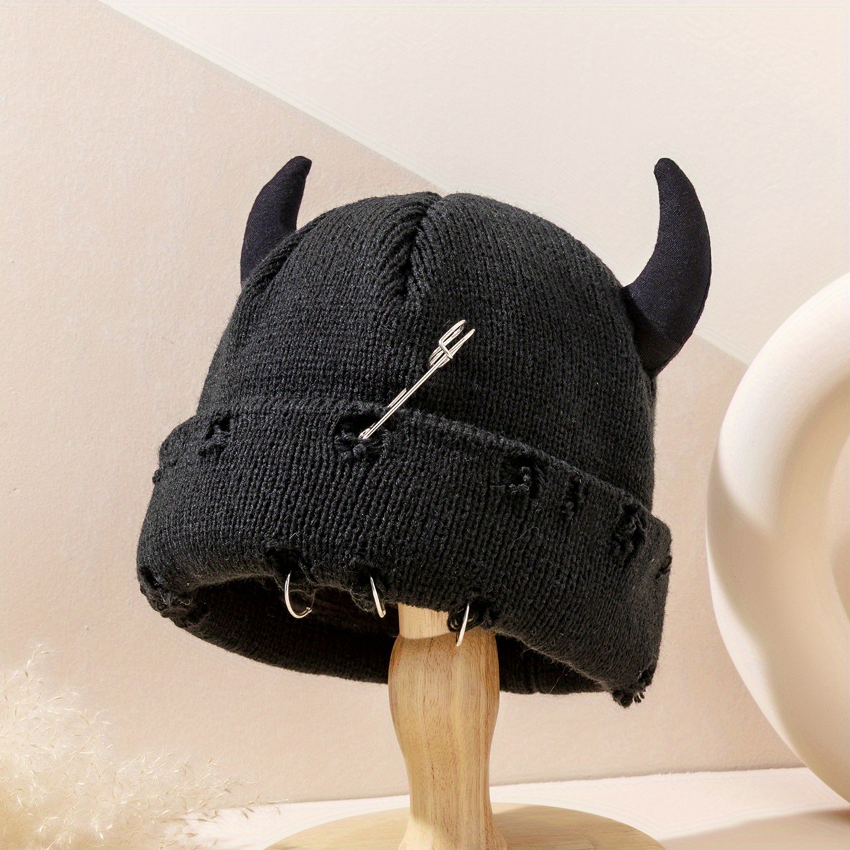 unisex knit beanie horns 100% acrylic funky winter hat men