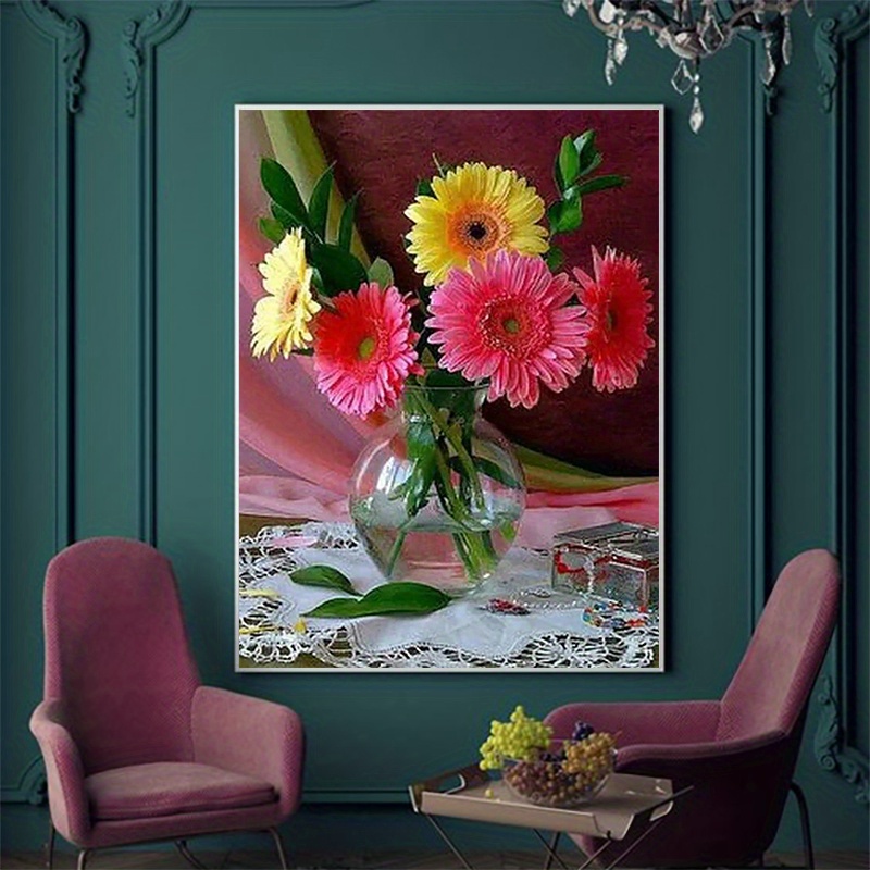 1pc 5d Diy Artificial Full Round Diamonds Painting Set For Adults Beginners  Frameless Flowers Pattern Diamonds Art For Home Wall Decoration And Gift