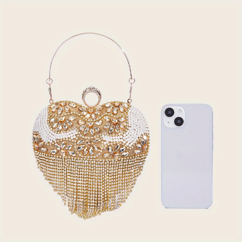 Mini Heart Shaped Prom Purse, Glitter Chain Crossbody Bag, Women's Box  Handbag For Wedding & Party - Temu