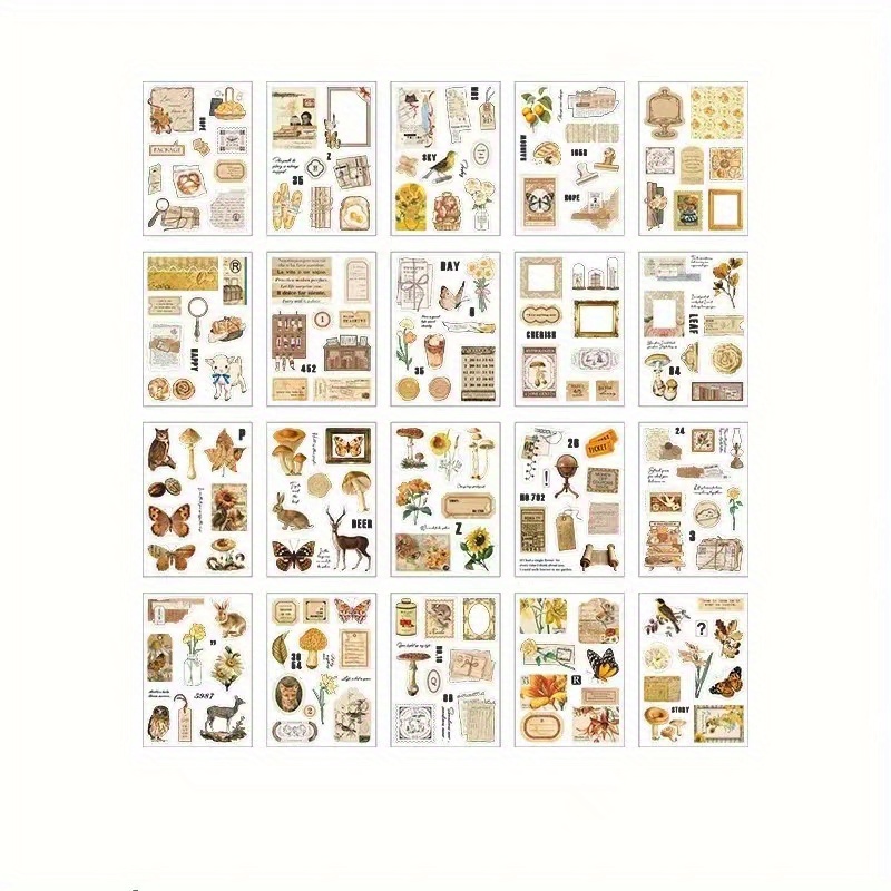 20pcs PET Retro Illustrated Journal Decorative Stickers