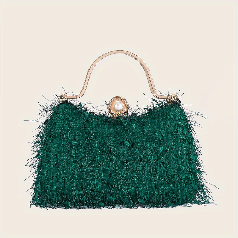 Women Ostrich Feather Tote Bag Fluffy Purse Clutch Feather Evening