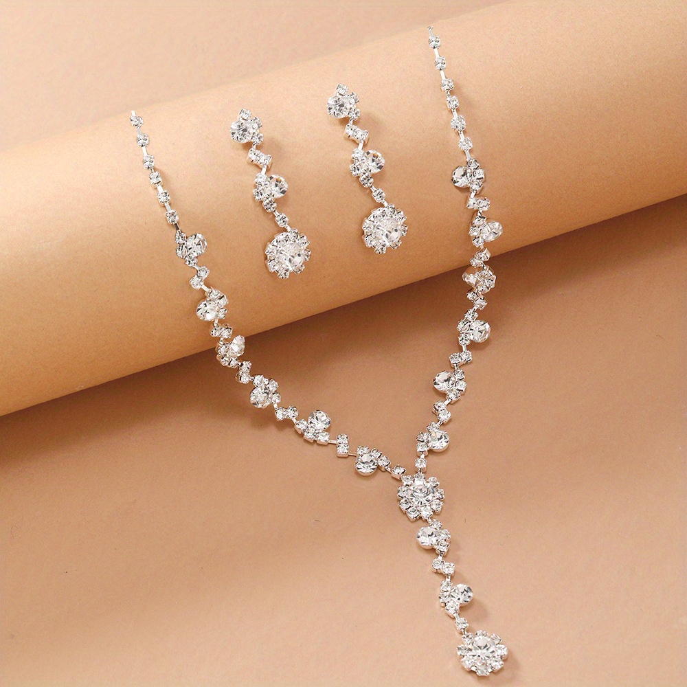 TEMU Luxury Rhinestone Necklace And Set, Bridal Accessories, Wedding Jewelry, And Jewelry Set