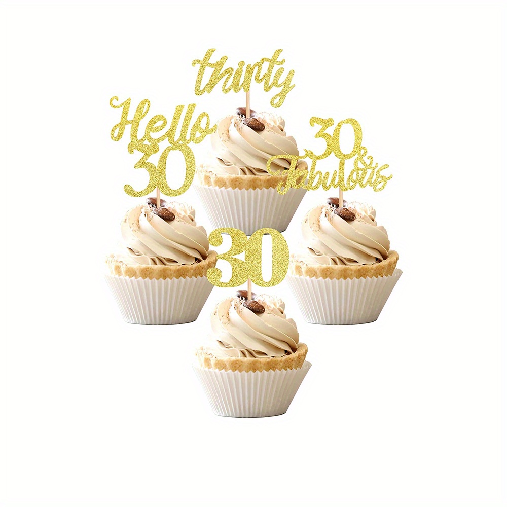 Image of 12pcs 30th Birthday Cupcake Toppers Hello 30 Cake Topper Thirty 30 & Fabulous Cupcake Picks 30th Birthday Cake Decorations Supplies For Halloween,christmas Event & Party Supplies Halloween&christmas