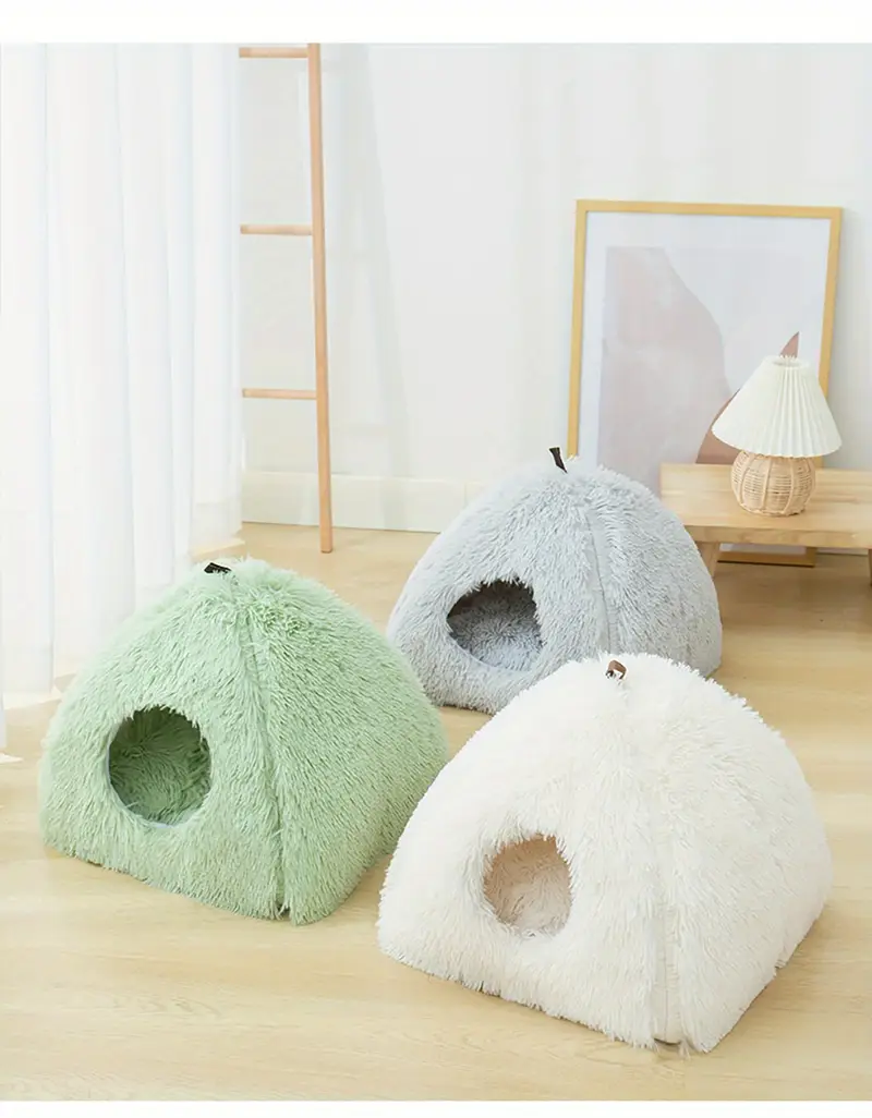 long plush cozy cat cave bed soft polyester pet house with non slip bottom removable washable pads arched entrance for cute hideout for kittens cats pet relaxation space cute cat cave fluffy texture cat bed Product details 4