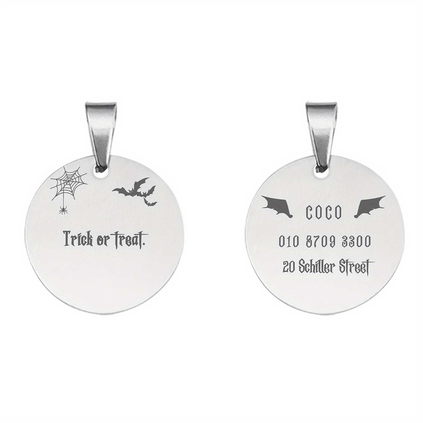 1pc Halloween Pet Tag In Silver, Multilingual (trick Or Treat) Pet Tag ( french)