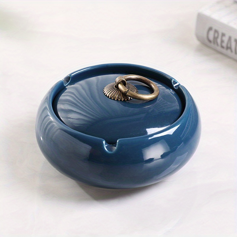 Ceramic Ashtray With Lid For Home Office Decorative Tabletop Ashtray