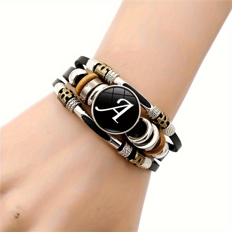 Multi-layer Braided Bracelet, Punk Style 26 Letters Leather
