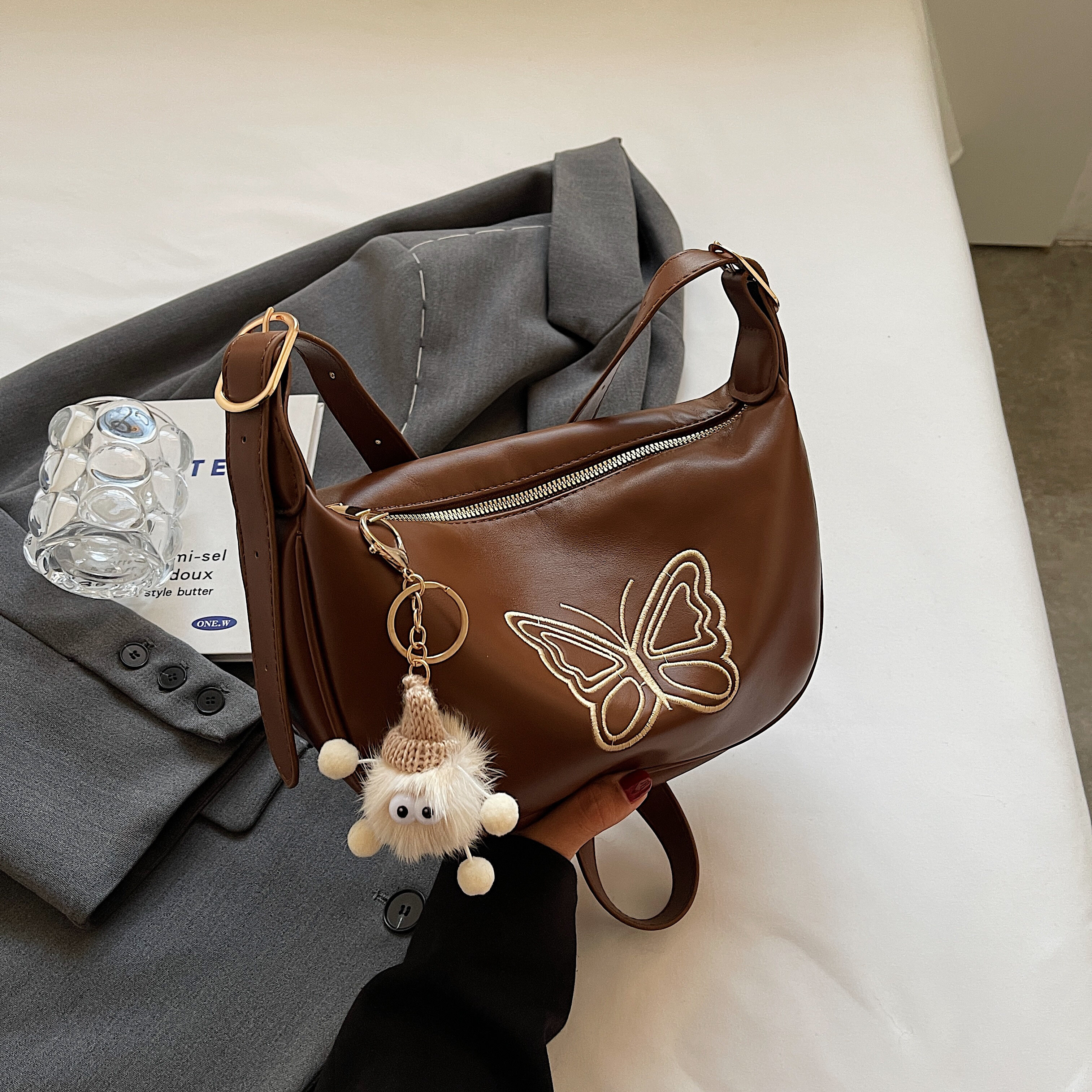 Big Butterfly Design Canvas Design Y2K Underarm Shoulder Bag for Women 2023  Casual Ladies Handbags Simple School Book Bags