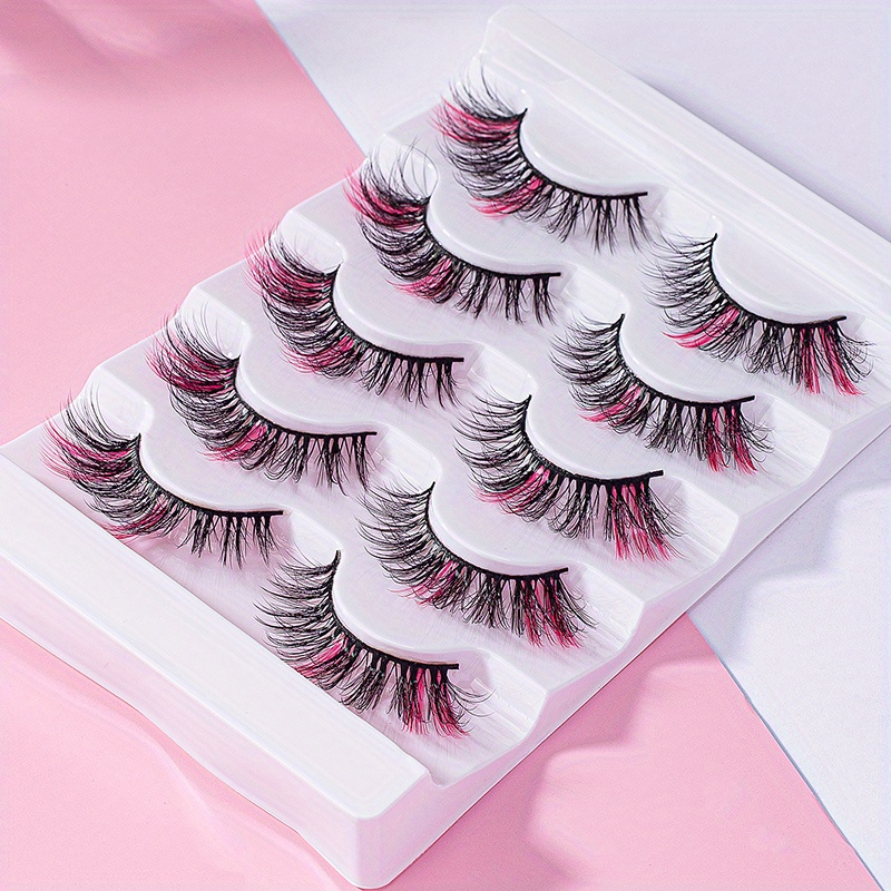 5 Pairs Of Pink And Black Fishtail Cross Tail Is Elongated Type False Eyelashes