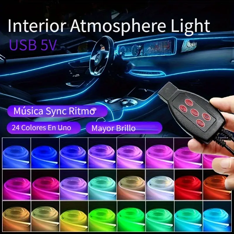 Ilumina Interior Coche Multicolor Tira Luces Led Cable Ritmo - Temu