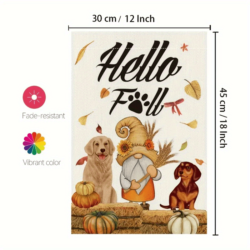 Hello Fall Garden Flag Dogs Gnome Pumpkin Yard Flag Linen - Temu Australia