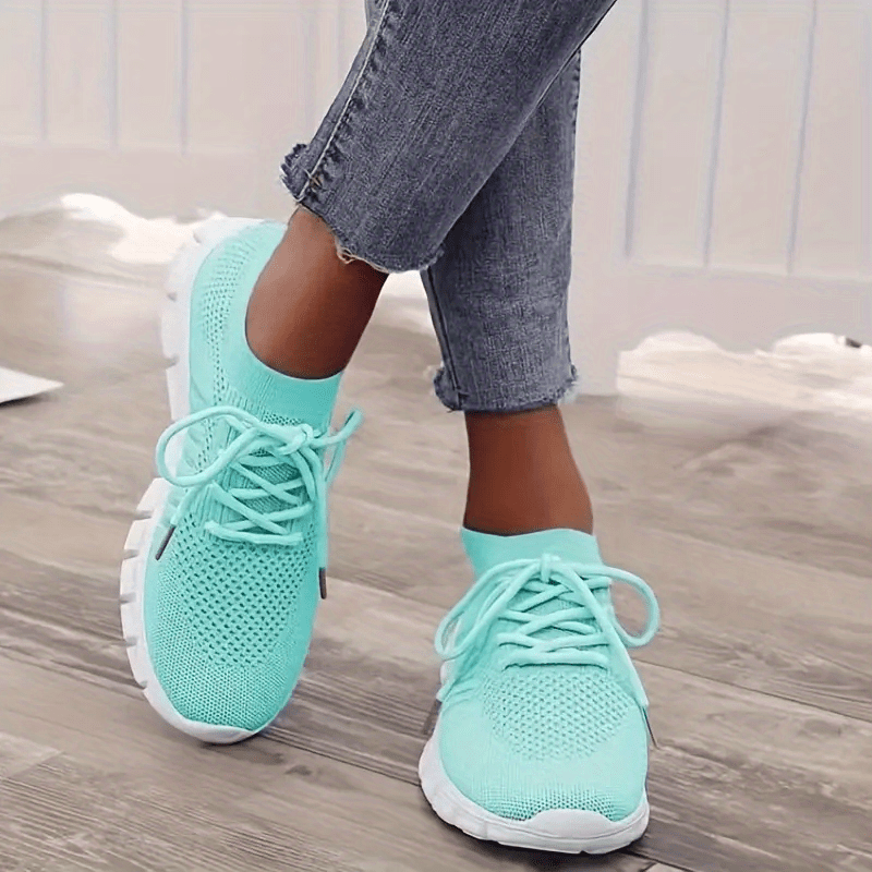 Women's Breathable Knit Sneakers Casual Lace Outdoor Shoes - Temu
