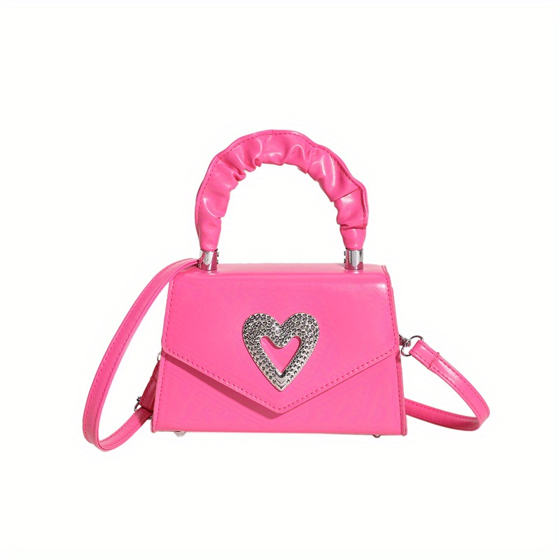 Niche Metal Heart Button Mini Bag Top Handle Handbag Purse - Temu ...