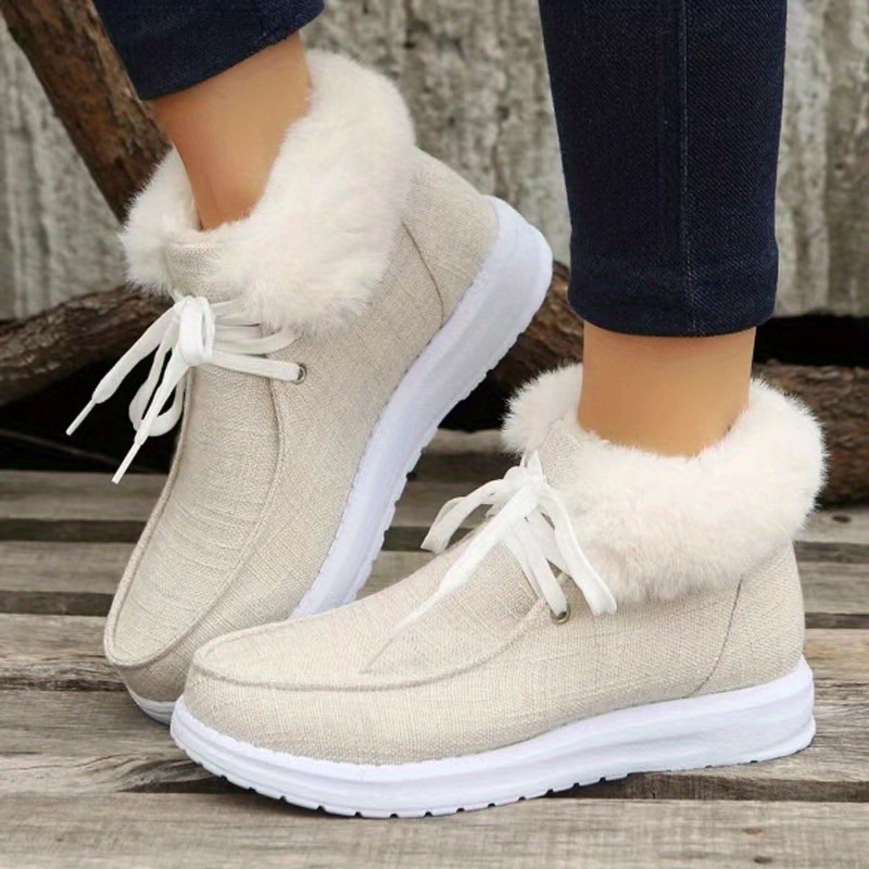 Women Color Canvas Shoes Casual Lace Plush Lined Temu Canada