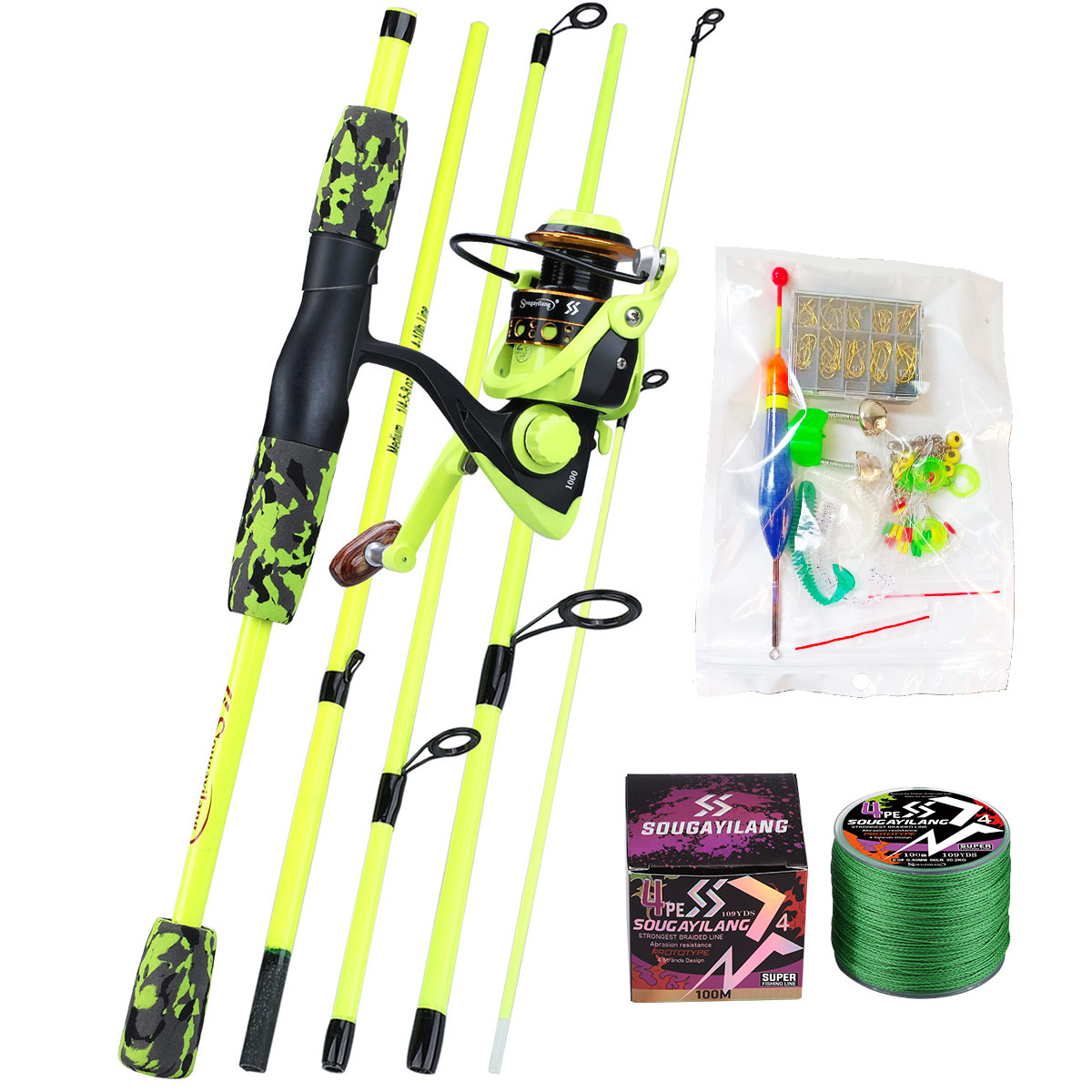 Sougayilang Fishing Rod Reel Full Set, Including 5.5ft/* 5-Sections Fishing  Pole &d 12BB Spinning Reel & 100m/328ft Fishing Line & Soft Lures Jig Hoo