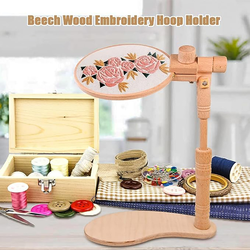 360 Rotation Adjustable Embroidery Hoop Holder Wooden Embroidery