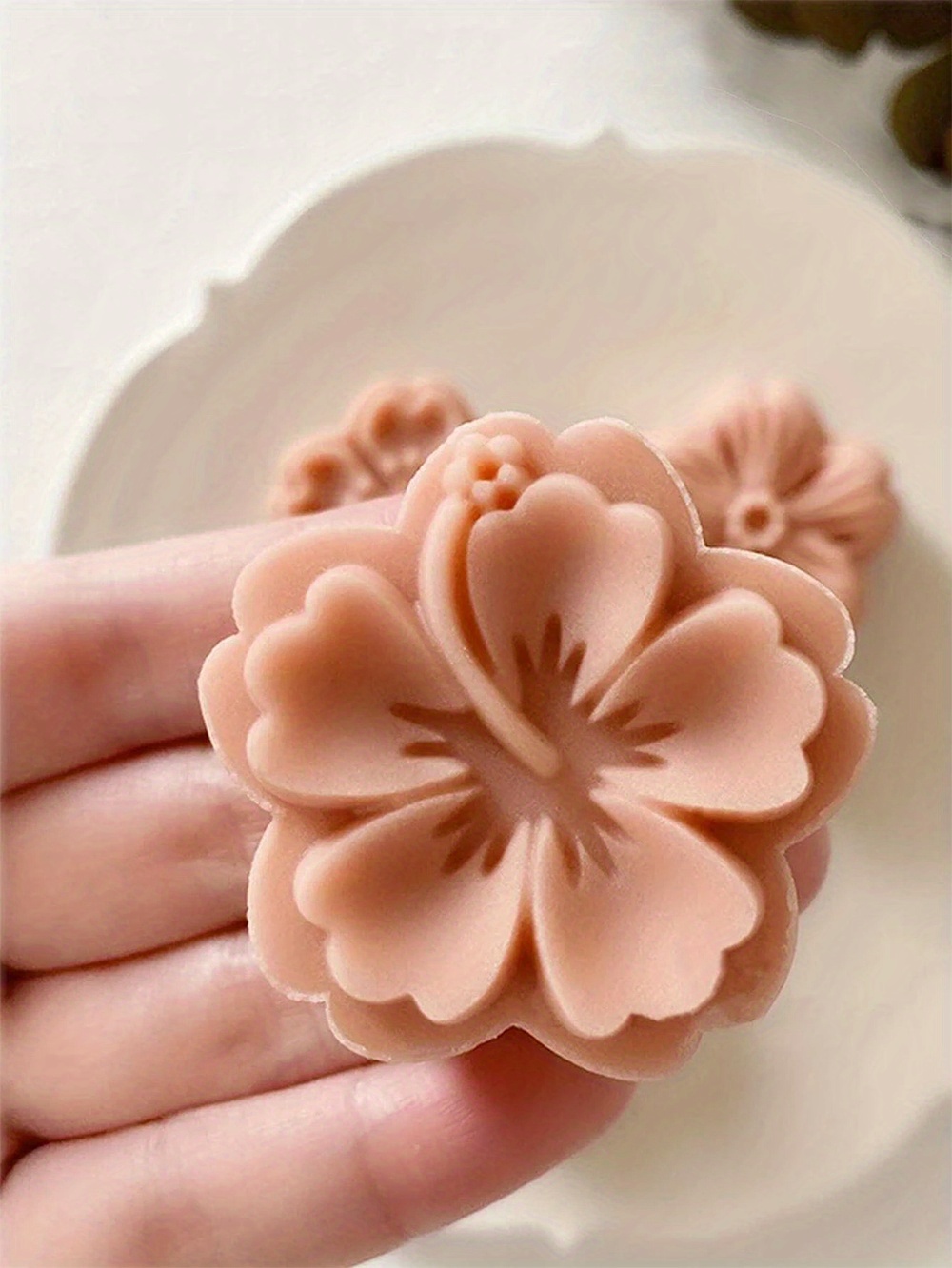 5pcs flower   diy mooncake pastry molds abs plastic intricate white flower designs for elegant baking ideal for christmas halloween kitchen essentials details 3