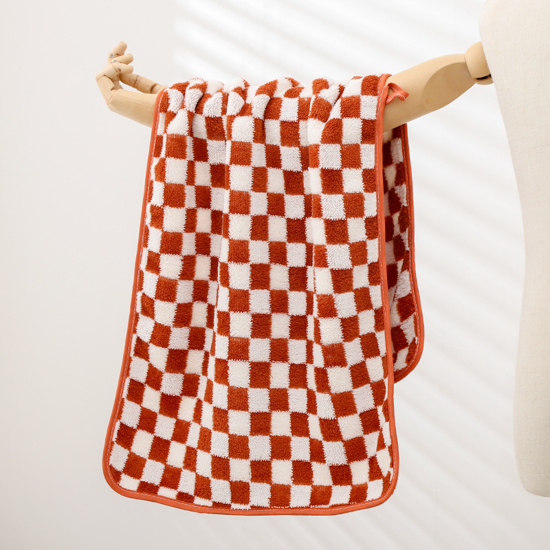 Checkered Pattern Hand Towel, Household Hand Towel, Soft Skin