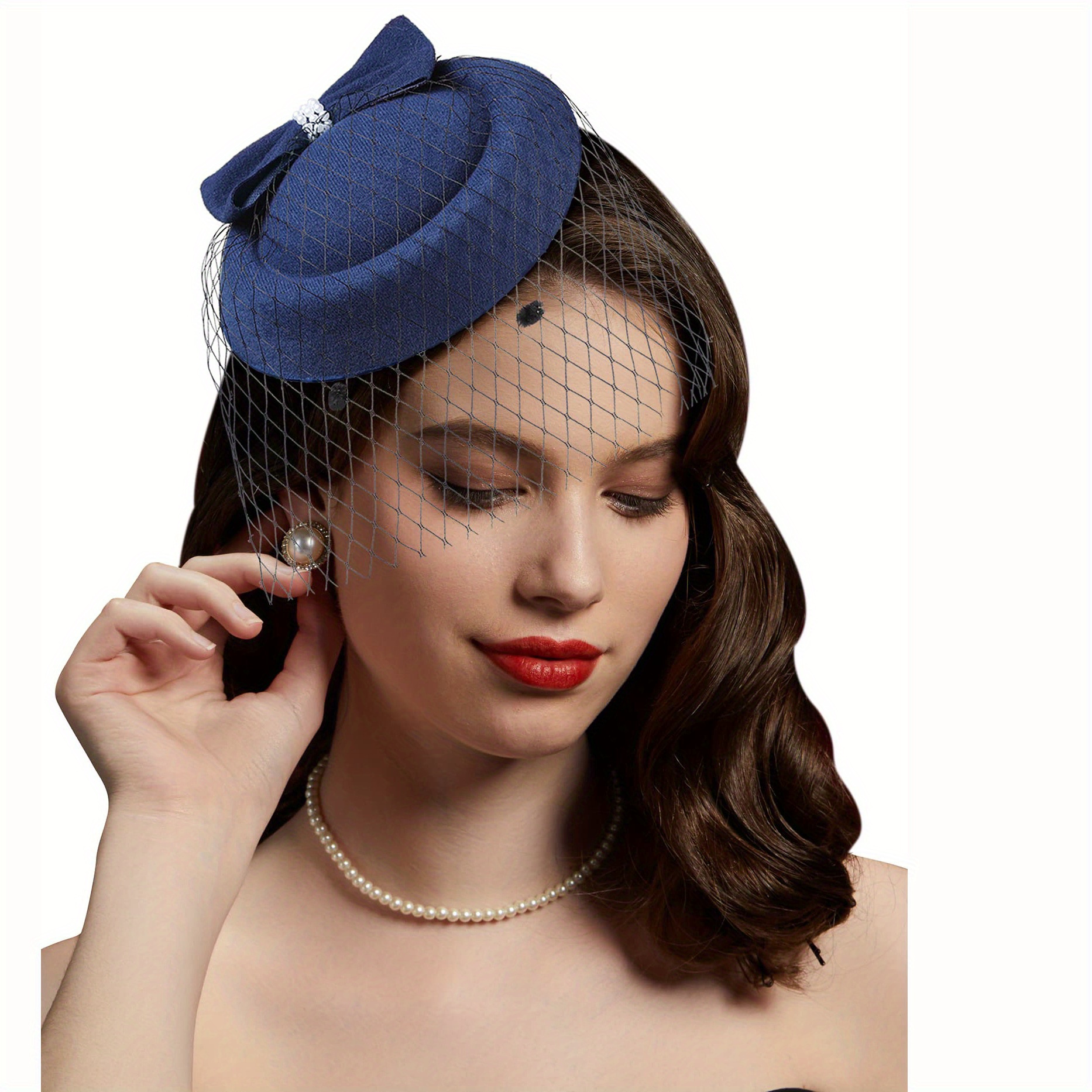 Vintage Pillbox Hat Hair Clip Fascinator Hats For Women Cocktail Hat Tea Party Headwear Pillbox Fascinator details 3