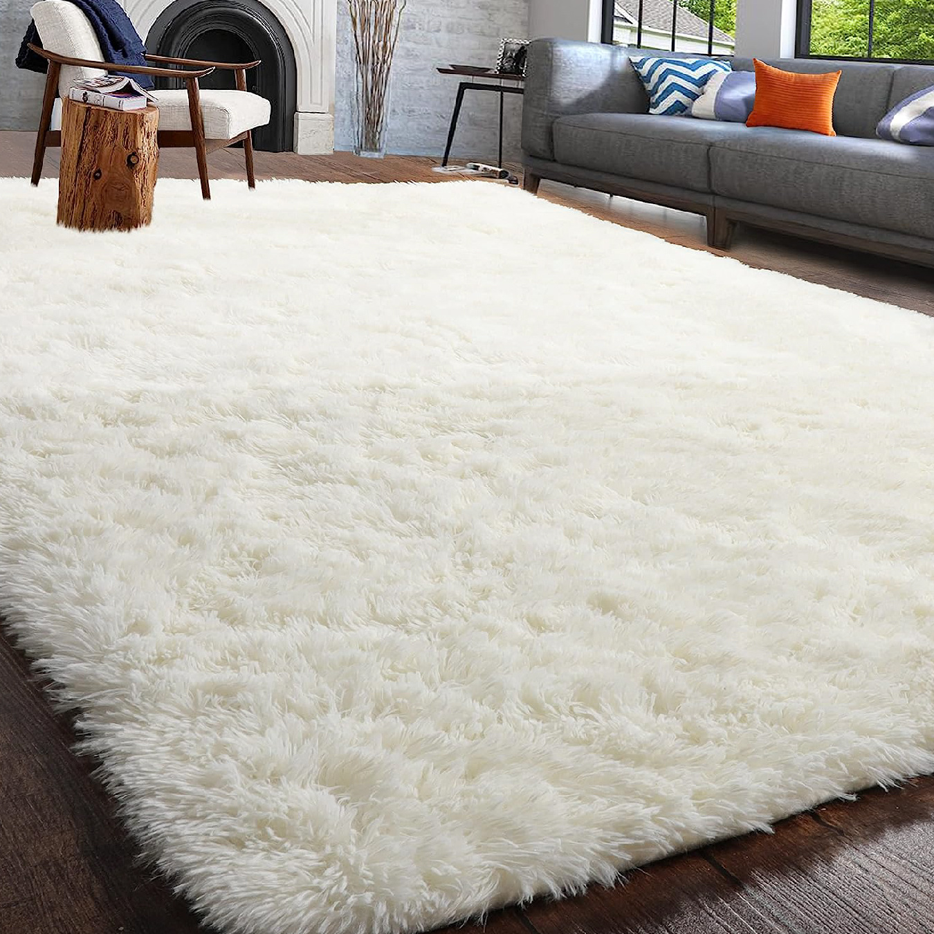 Large Area Rug 11x15 Modern Solid Shaggy Rug Soft Fluffy Indoor Rugs for  Living Room Dorm Kids Room Non-Slip Thick Floor Carpet Faux Fur Floor Cover