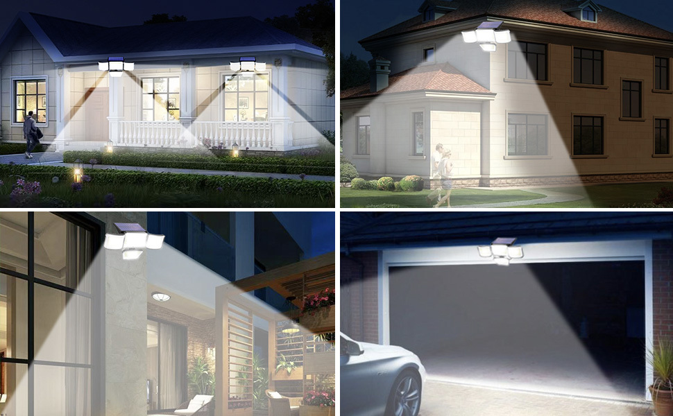 Solar Outdoor Lights with 278 Leds, Motion Sensor Lights Powered by Solar Energy, Featuring a 4-Head Security Floodlight with a 300° Wide-Angle Wall Light, Offering 3 Modes, Suitable for Gardens, Yards, Pathways, And Garage Street Lighting