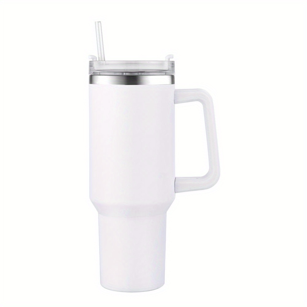 Vaso térmico blanco crema de 40 onzas con asa, 3 pajillas, tapa, vaso de  café reutilizable con tapas, taza de viaje aislada al vacío de acero
