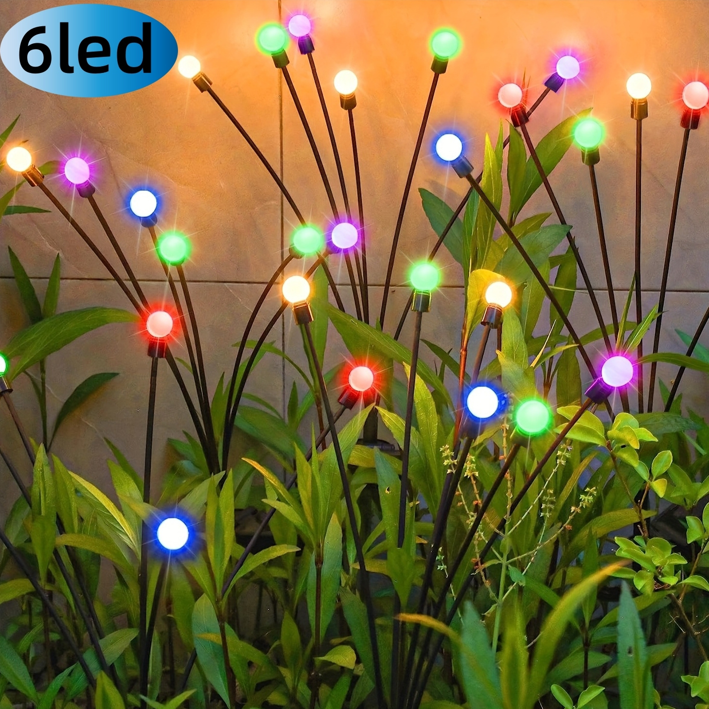 Luces solares de luciérnaga, luces solares de Navidad al aire libre,  decoraciones impermeables para exteriores, 6 luces LED de luciérnaga o  valla de