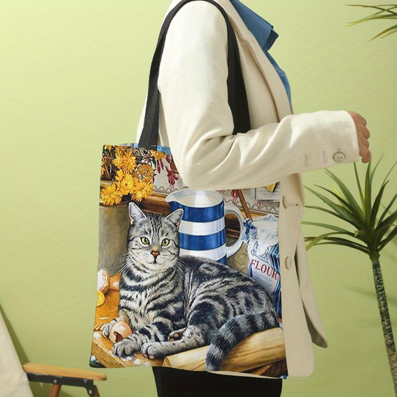 Simple Kawaii Cats Pattern Shoulder Bag Lightweight Shopper - Temu
