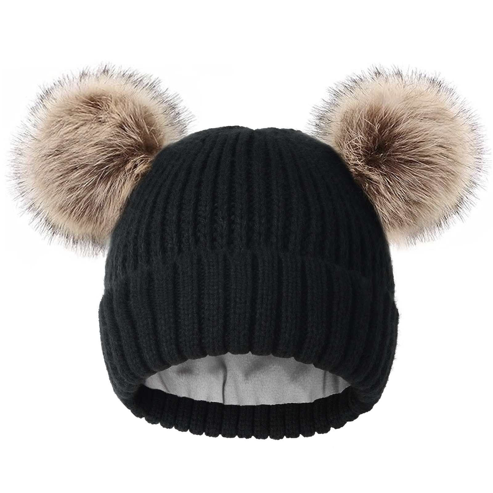 Gorro blanco y negro con pompón raccoon - Mujer