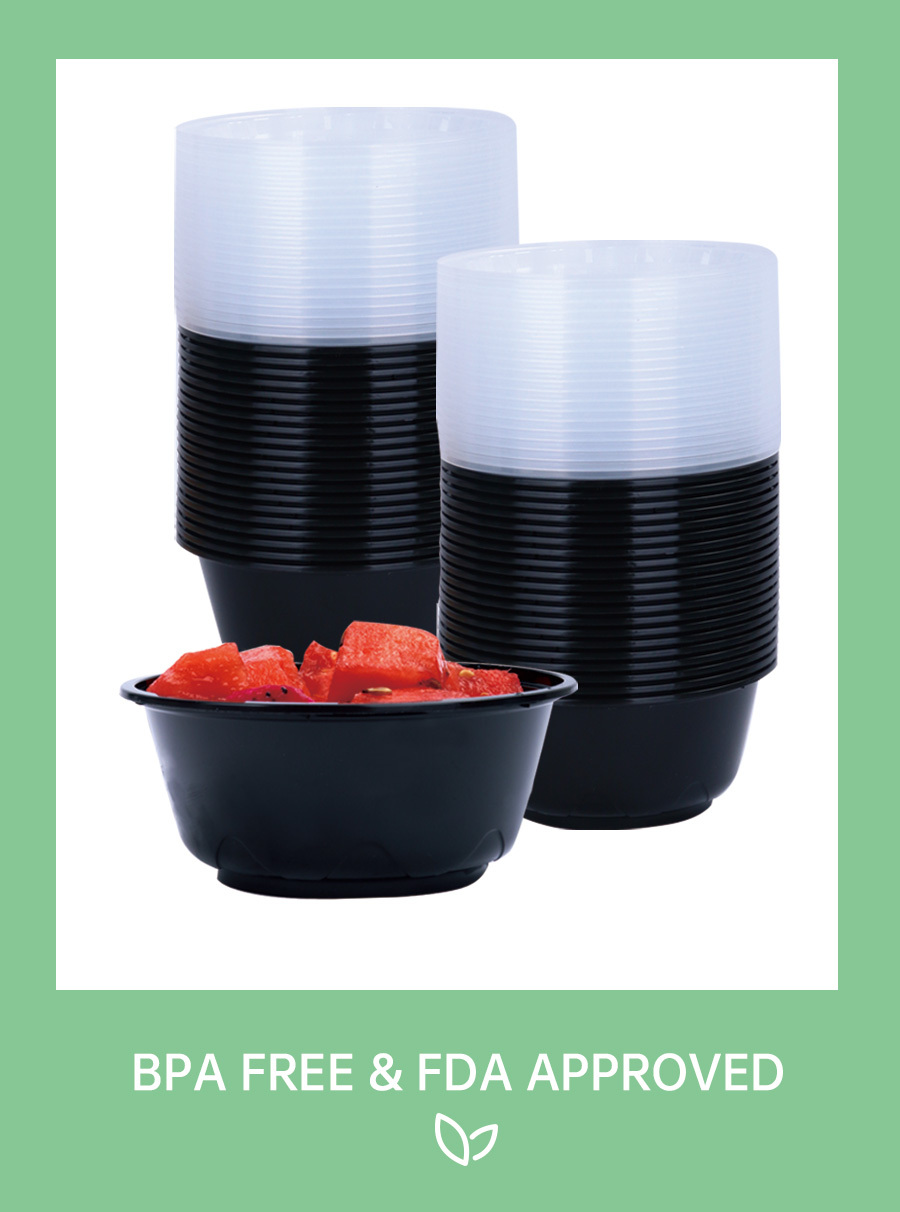 32oz Pho Soup Container Plastic Bowl & Lids Set | Black | 150 Units