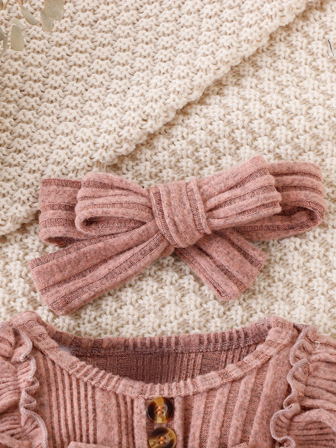 3pcs baby girl   lace bow onesie headband socks set fall winter warm outwear   moms gift details 2