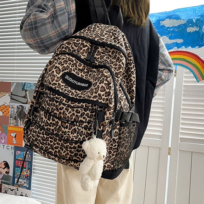 Leopard Print Travel Backpack, Trendy Preppy Style School Bag, Casual  Canvas Travel Rucksack For Students Back To School - Temu