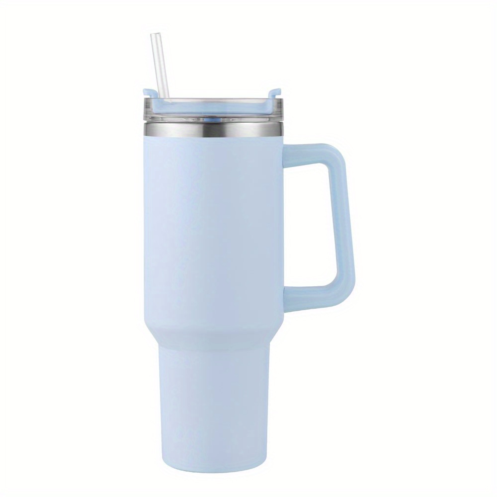 1pc 40oz Stainless Steel Car Cup With Straw, Handle, Double Layer Vacuum  Insulated Mug (light Blue)