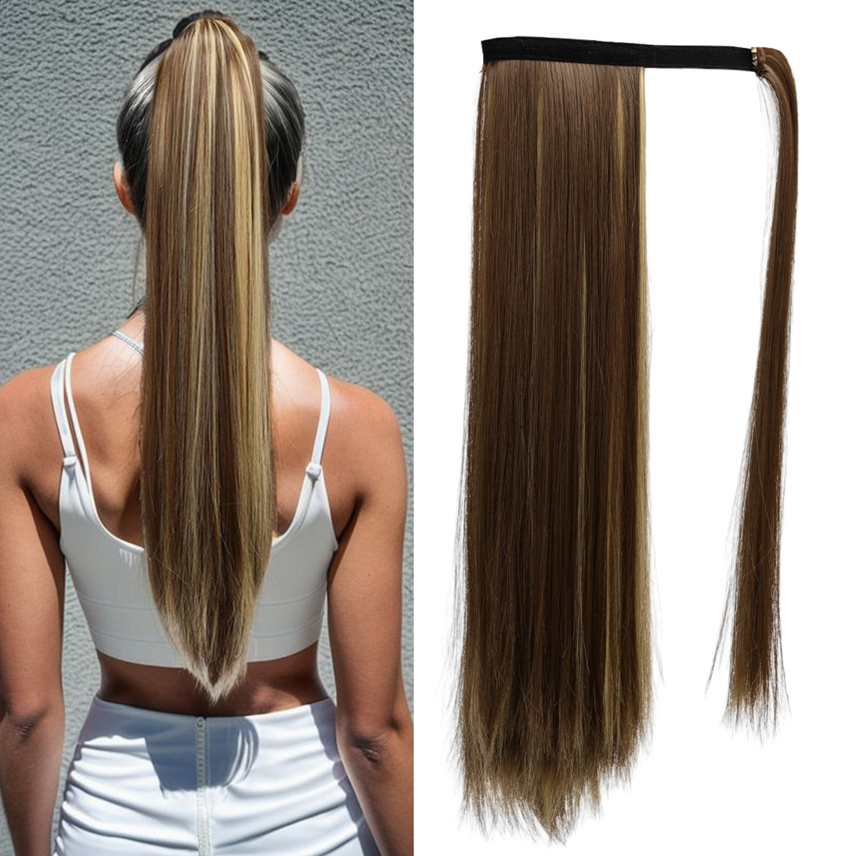 Long Straight Ponytail Extensions Synthetic Clip In Hair Extensions