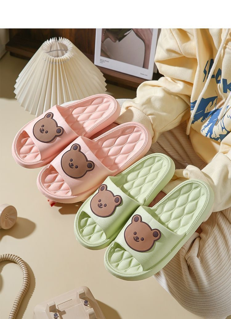 Kawaii Bear Pattern Cloud Slides, Casual Slip On Soft Sole Shoes, Comfortable Pillow Shower Shoes
