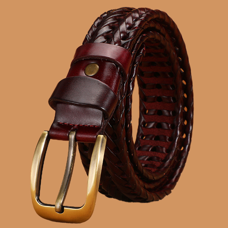 Vintage Leather Braided Belts Classic Unisex Solid Color - Temu