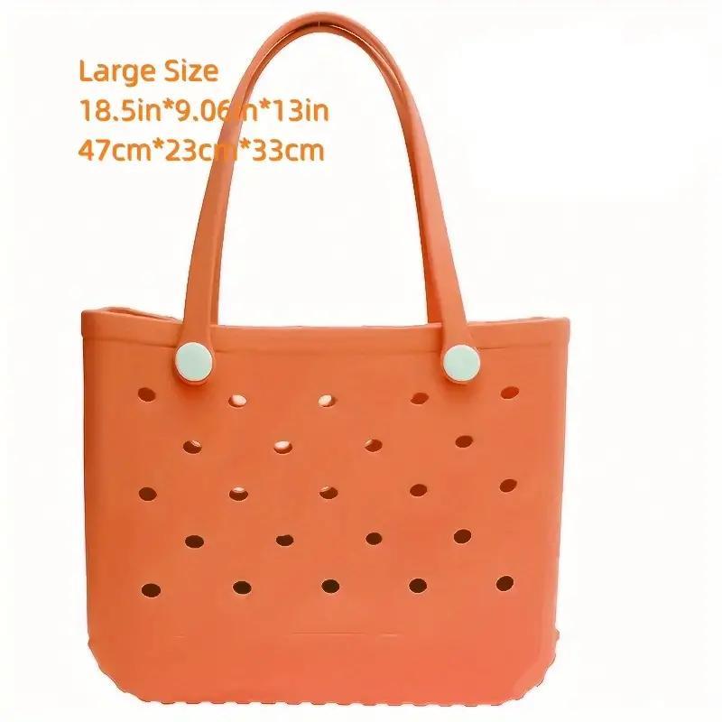 Solid Color Waterproof Summer Beach Bag, Rubber Handbag For