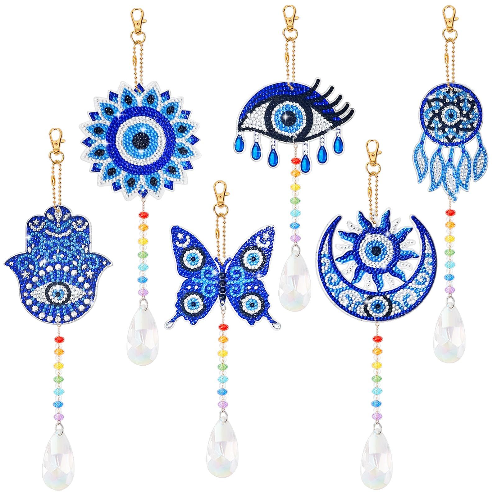 6pcs DIY Blue Eyes Artificial Diamond Painting Catcher Wind Chime,  Double-sided Paste Rhinestones Painting Pendant, Rhinestones Painting  Ornament, Sun