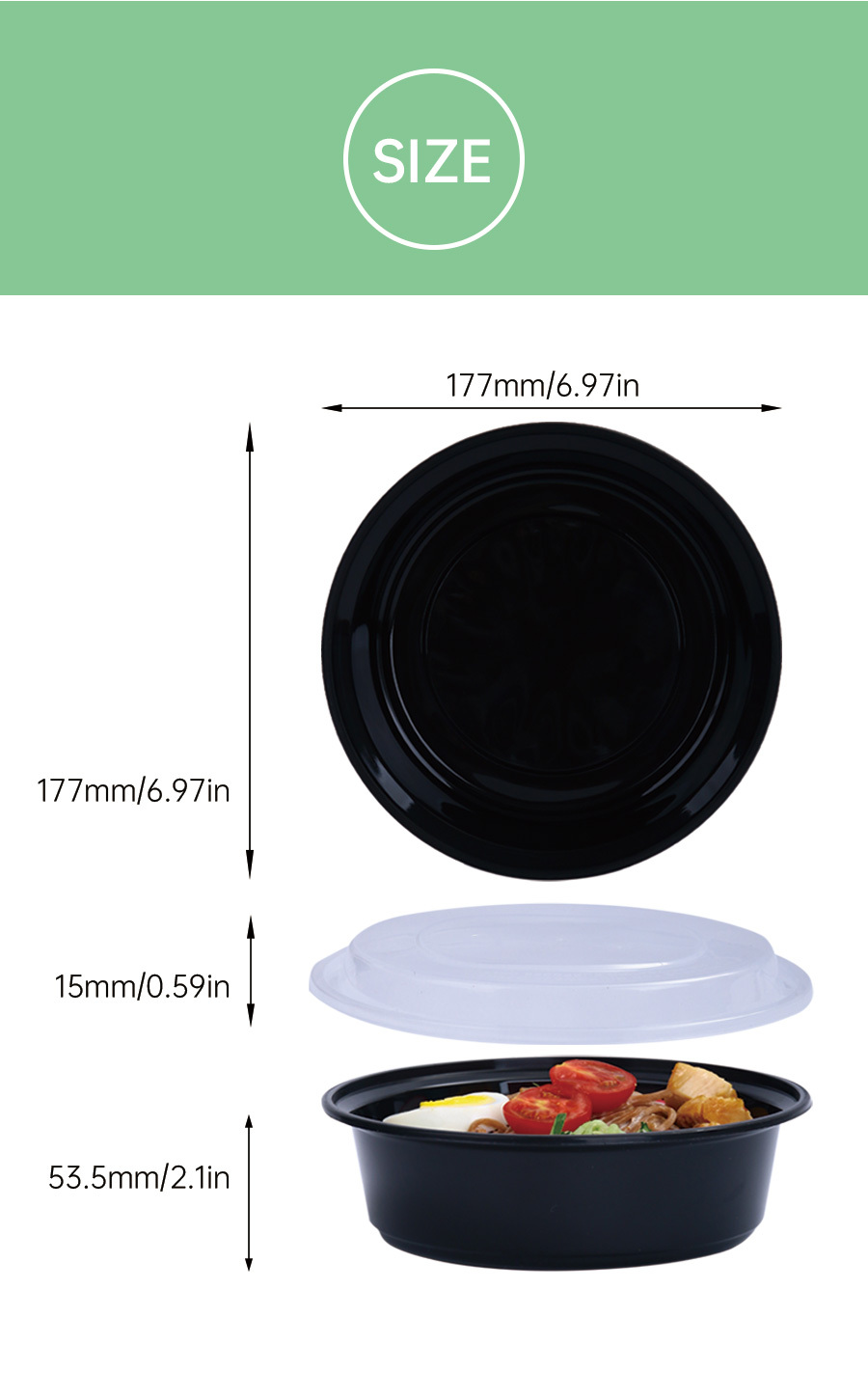 30 50pcs 34oz plastic black bowls with lids round food storage containers with covers bpa free stackable leakproof bento boxes microwaveable   containers kitchen gadgets kitchen accessories home kitchen items details 6