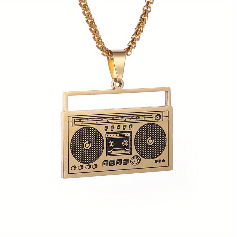 Image of 1pc Of Creative Radio Pendant 304 304 304 304 Stainless Steel Necklace For Men And Women, Punk Hip-hop Rock Music Party Jewelry Gift