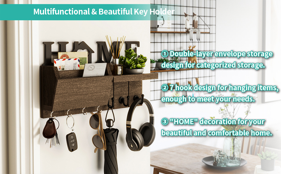 Multipurpose Wooden Key Holder With Mobile Stand And Wall Shelf Rack, 6 Key