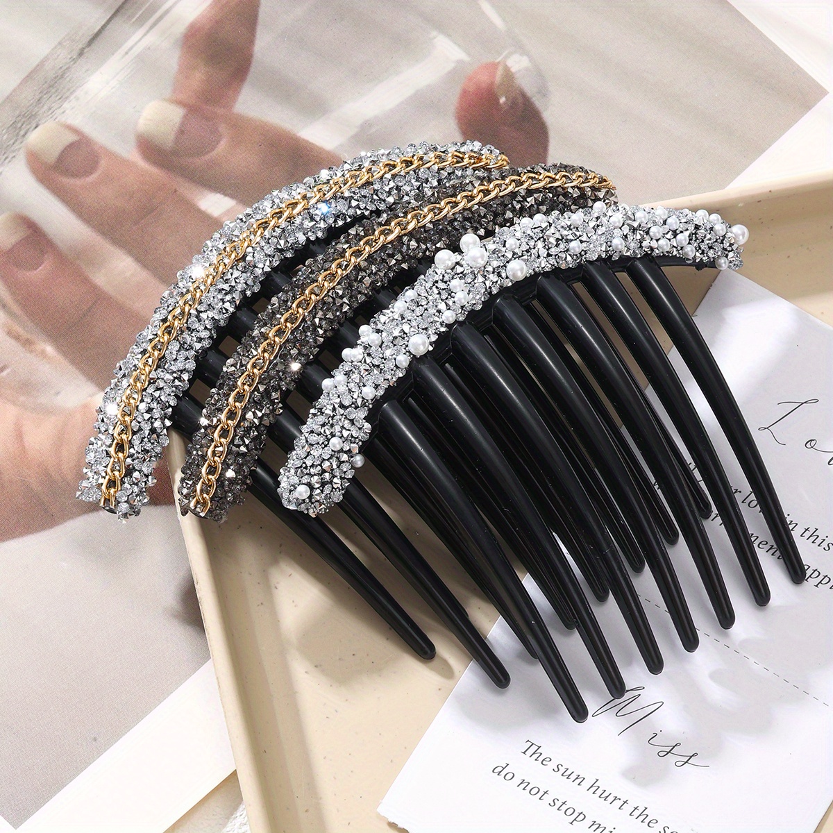 3pcs Women's Pearls & Rhinestone Hair Comb Clips