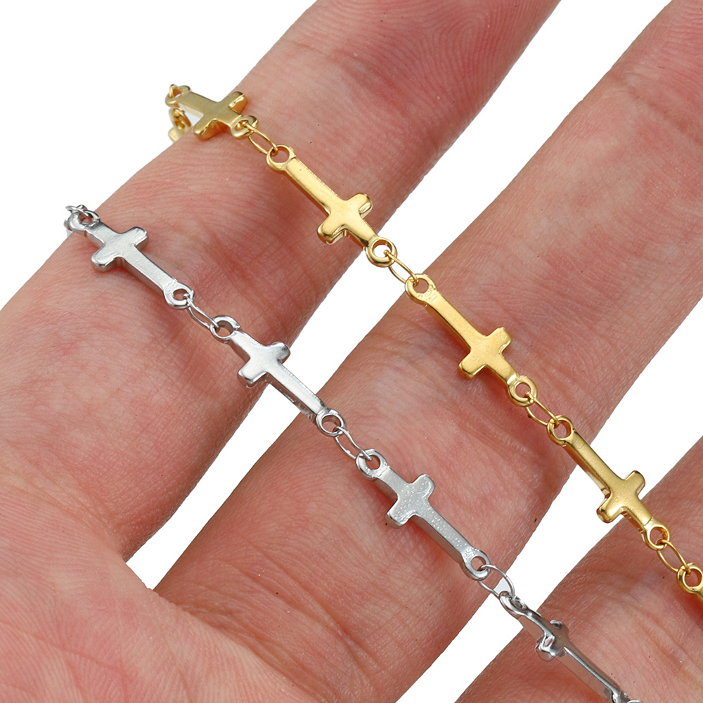 1meter Stainless Steel Cross Charm Beaded Link Chains Long - Temu