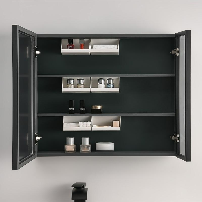 1pc Wall Mounted Slanted Storage Box With Mirror & Lipstick & Cosmetics  Rack Bathroom Organizer Shelf With Multiple Layers