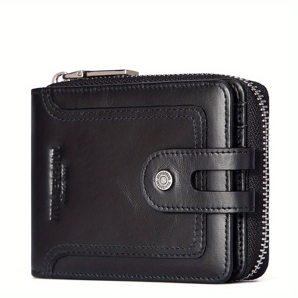 Men's Large Capacity Short Wallet Black Top Layer Cowhide Business New  Multi-card Bag Holder Genuine Leather Wallet Money Clip - Temu Italy