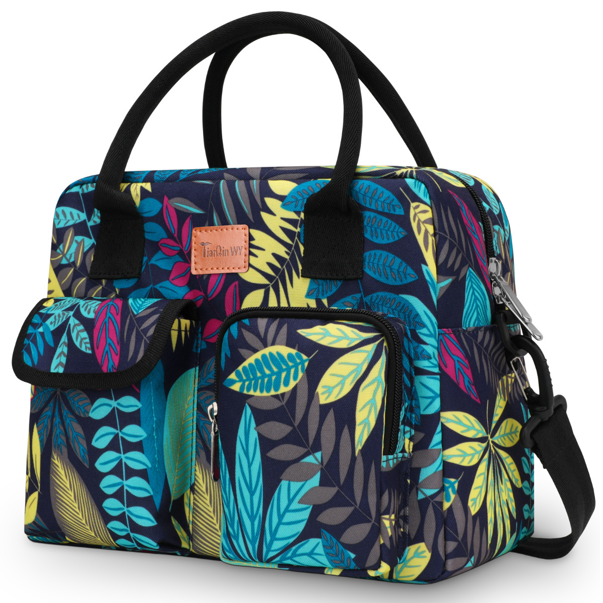 TEMU Tianqin Wy Large Floral Insulated Backpack - Black Oxford Cloth, Non, Ideal For Camping & Outdoor Use, Camping Gear | Floral Pattern Backpack | Durable Handle Bag, Camping Backpacks