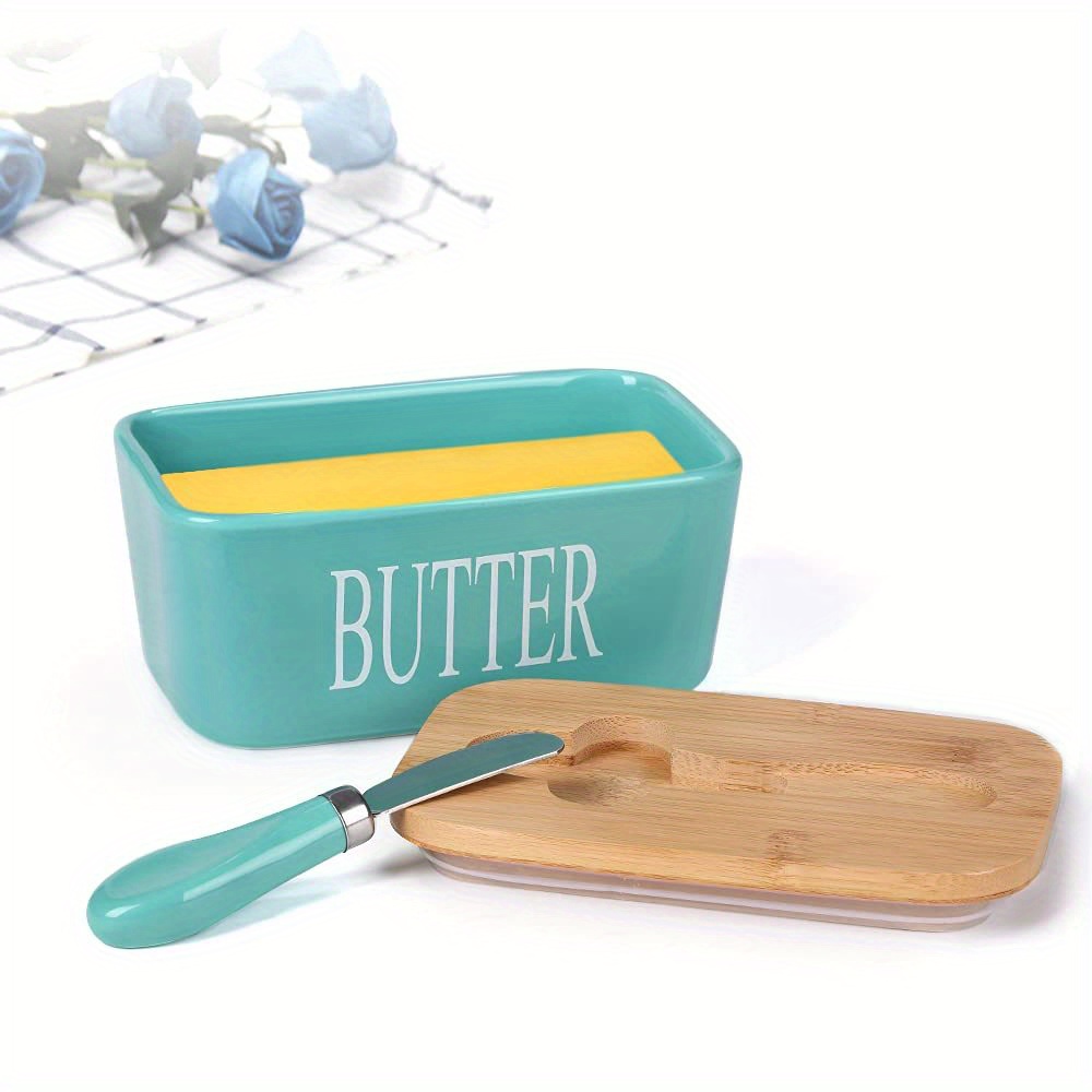 Butter Dish With Bamboo Lid And Knife Large Ceramic Butter - Temu