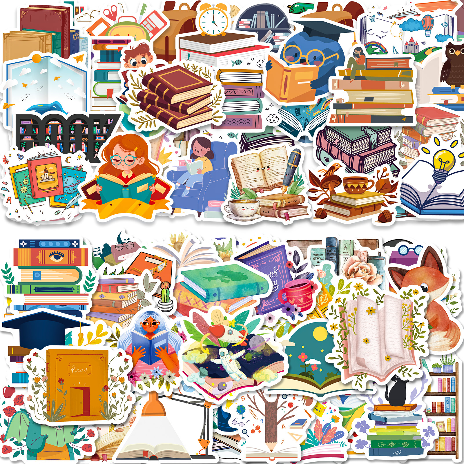 Books Reading Stickers Cartoon Graffiti Decoration Stickers - Temu