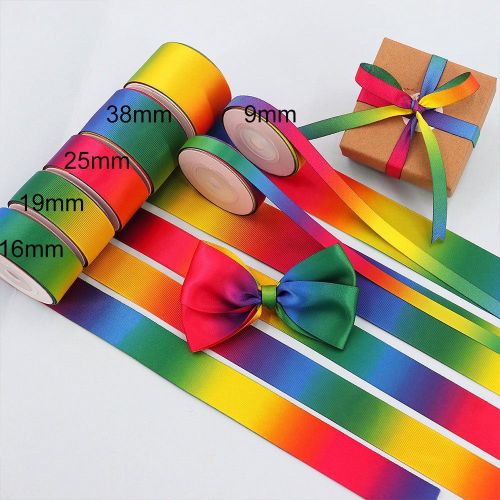 Image of Satin Dual-sided Roll, Multicolor Gift Wrap For Birthday, Wedding Decor, Diy Crafts, Handmade Belt Wrapping, Decorative Accessories|rainbow Pattern|highquality Texture, Rainbow Party Decorations