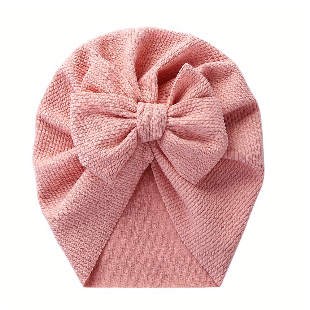 1pc Baby Girls' Stretchy Bow Detail Beanie Hat - Soft Breathable Knit Adjustable Snug Fit for Toddlers, Pastel Pink & Beige, Spring/Fall Casual & New Year Occasions, Toddler Hat, Spring Toddler Wear, Autumn Toddler Accessory, Minimalist Toddler Style, Comfortable Babywear, Infant Headwear, Lightweight Material, Infant Cap, Kids Fashion